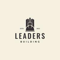 Gebäude mit Bauunternehmer-Helm-Hipster-Logo-Design vektor