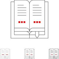 Buch Bildung öffnen Fett und dünne schwarze Linie Symbolsatz vektor