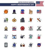 Lycklig oberoende dag 4:e juli uppsättning av 25 platt fylld rader amerikan pictograph av flagga amerikan amerikan USA skum hand redigerbar USA dag vektor design element