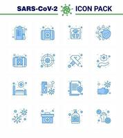 Coronavirus-Prävention Set Icons 16 blaues Symbol wie Kit Safe Management Schutzbakterien virales Coronavirus 2019nov Krankheitsvektor Designelemente vektor