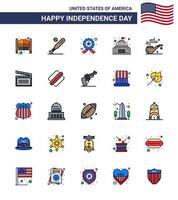 Stock Vektor Icon Pack von American Day 25 flach gefüllte Linien Zeichen und Symbole für Wahrzeichen Gebäude Sportplatz Stern editierbare Usa Day Vektor Design Elemente