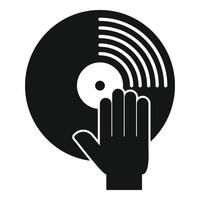 dj-hand auf vinyl-disk-symbol, einfacher stil vektor