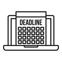 deadline bärbar dator kalender ikon, översikt stil vektor
