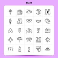 Umriss 25 Strand Icon Set Vektor Linienstil Design schwarze Icons Set lineares Piktogramm Pack Web und mobile Geschäftsideen Design Vektor Illustration