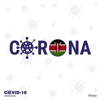 kenya coronavirus typografi covid19 Land baner stanna kvar Hem stanna kvar friska ta vård av din egen hälsa vektor