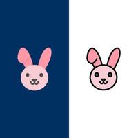 Hase Ostern Kaninchen Symbole flach und Linie gefüllt Symbolsatz Vektor blauen Hintergrund
