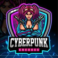 Cyberpunk-Mädchen-Maskottchen. Esport-Logo-Design vektor