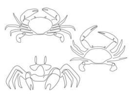 uppsättning av hav djur- krabba linje konst , kontinuerlig linje. för logotyp design och skrivbar vektor