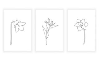 Vektor moderner Minimalismus der Blume Strichzeichnungen Illustration Bluebell Paradiesvogel Narzisse Blume