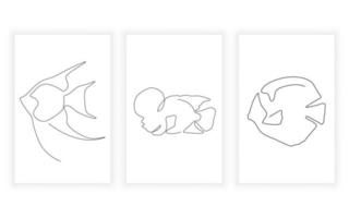 Reihe von Fisch- und Sealife-Aquarium-Strichzeichnungen und durchgehendem Linienkonzept. für Logodesign. vektor
