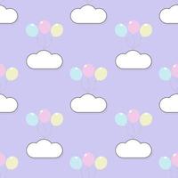 söt tecknad serie sömlös mönster. ballong och moln. skön pastell Färg. vektor