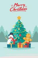 jul träd. glad jul och ny år hälsning kort. vektor illustration