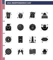 4:e juli USA Lycklig oberoende dag ikon symboler grupp av 16 modern fast glyfer av hälsning e-post kärlek Wisconsin madison redigerbar USA dag vektor design element