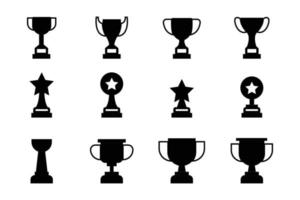 uppsättning av vinnare trofén vektor. illustration av svart trofén eller kopp, sporter tilldela, mästare samling vektor