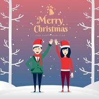 glad jul par man och kvinna rensning illustration med santa hatt vektor
