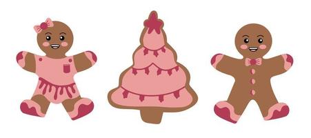 festliche Kekse mit einem Lebkuchenmann. Kekse in Form eines Mannes mit farbigem Zuckerguss. fröhliche Weihnachtsdekoration. vektor