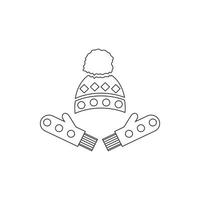 Winterhandschuhe und Mützensymbol, Umrissstil vektor