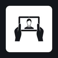 man tar selfie använder sig av läsplatta ikon, enkel stil vektor