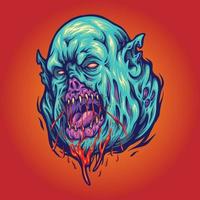 Gruseliger Zombie-Monsterkopf-Illustrationsvektor für Ihr Arbeitslogo, Maskottchen-Waren-T-Shirt, Aufkleber und Etikettendesigns, Poster, Grußkarten, die Unternehmen oder Marken bewerben. vektor