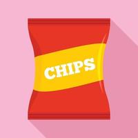 Rote Chips-Pack-Ikone, flacher Stil vektor