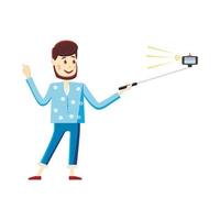Mann macht Selfie mit einem Stick-Symbol, Cartoon-Stil vektor