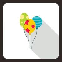 Drei bunte Luftballons-Symbol, flacher Stil vektor