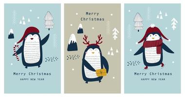 Weihnachtskarte mit süßem Pinguin. Vektorillustrationen vektor