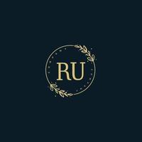 första ru skönhet monogram och elegant logotyp design, handstil logotyp av första signatur, bröllop, mode, blommig och botanisk med kreativ mall. vektor