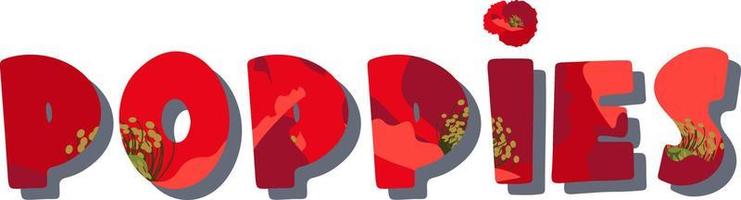 Vektortextlogo mit Wortmohn. Blumenlogodesign lokalisiert auf weißem Hintergrund vektor