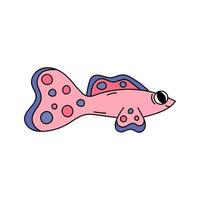 söt rosa klotter fisk isolerat. vektor illustration av tecknad serie översikt hav boning för ungar. hand dragen skön fisk flicka