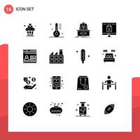 Gruppe von 16 soliden Glyphenzeichen und Symbolen zum Einkaufen von Online-Spielcomputer-CEO-editierbaren Vektordesignelementen vektor