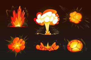 tecknad serie bomba explosion uppsättning. moln, bom effekt vektor