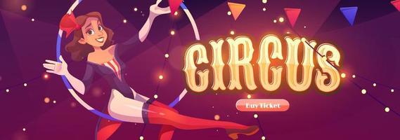 cirkus hemsida med antenn gymnast flicka i ring vektor