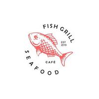 Vintage-Grill-Fisch-Restaurant-Logo-Design-Vorlage vektor