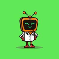 söt illustration tecknad serie gul tv TV robot vetenskap karaktär webb klistermärke ikon maskot logotyp vektor