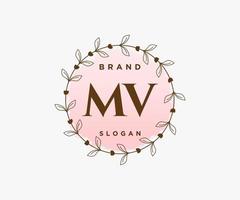 första mv feminin logotyp. användbar för natur, salong, spa, kosmetisk och skönhet logotyper. platt vektor logotyp design mall element.