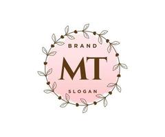 första mt feminin logotyp. användbar för natur, salong, spa, kosmetisk och skönhet logotyper. platt vektor logotyp design mall element.