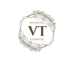 vt initialen brief hochzeitsmonogramm logos sammlung, handgezeichnete moderne minimalistische und florale vorlagen für einladungskarten, save the date, elegante identität für restaurant, boutique, café im vektor