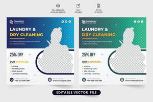 tvätt och torr rengöring företag mall design med gul och mörk färger. trasa tvättning service social media posta vektor med rabatt erbjudande sektion. modern tvätt företag befordran affisch.