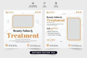 Schönheitssalon Behandlung Social Media Post Vektor mit goldenen und dunklen Farben. Salon- und Spa-Werbebanner-Design mit geometrischen Formen. spezielle körperbehandlung und hautpflegevorlage.