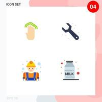 Gruppe von 4 modernen flachen Symbolen, die für editierbare Vektordesign-Elemente der Finger Builder-Schnittstellen-Sanitärarbeiter festgelegt wurden vektor