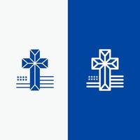 Amerikanisches Kreuz Kirchenlinie und Glyphe solides Symbol blaues Banner Linie und Glyphe solides Symbol blaues Banner vektor