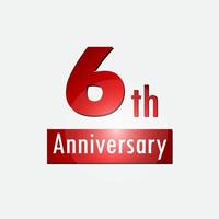 röd 6:e år årsdag firande enkel logotyp vit bakgrund vektor