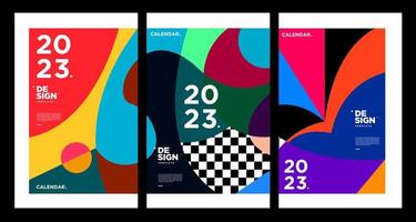 ny år 2023 kalender design mall med geometrisk färgrik abstrakt. vektor kalender design.