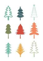 weihnachtsbaum-design-set zum dekorieren mit geschenken und sternen am heiligabend. vektor