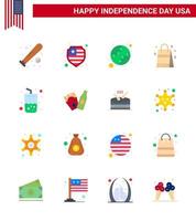 glücklicher unabhängigkeitstag paket mit 16 flachen zeichen und symbolen für getränke amerikanisch amerikanische usa tasche editierbare usa tag vektor design elemente