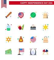 Lycklig oberoende dag packa av 16 flats tecken och symboler för dryck amerikan amerikan USA väska redigerbar USA dag vektor design element