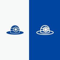 Strandhutkappenlinie und Glyphe solides Symbol blaues Banner Linie und Glyphe solides Symbol blaues Banner vektor