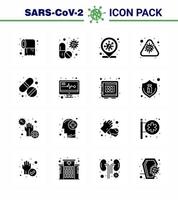 Corona-Virus-Prävention covid19-Tipps zur Vermeidung von Verletzungen 16 solides schwarzes Glyphen-Symbol zur Präsentation Epidemie Corona-Pillenwarnung Covid-Virus-Coronavirus 2019nov-Krankheitsvektor-Designelemente vektor