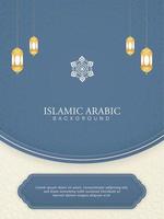 islamischer arabischer weißer hintergrund mit geometrischem musterrandrahmen und schöner verzierung vektor